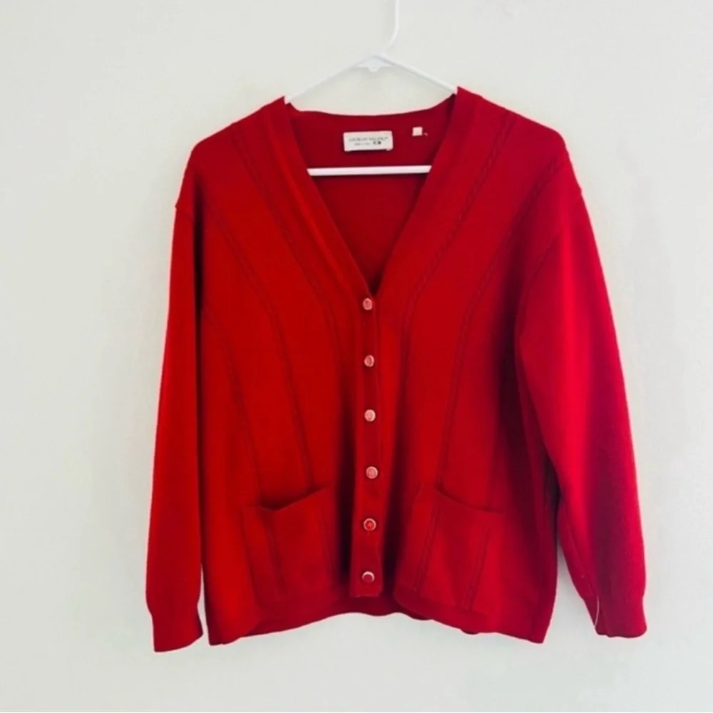 Vintage 80s Giorgio Valeri Made In Italy Red Knit Cardigan Medium
